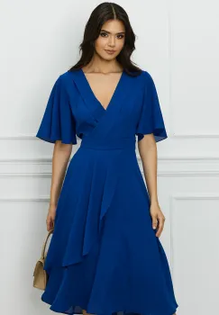 Rochie Sorina albastra vaporoasa cu volan pe fusta imagine