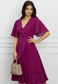 Rochie Sorina magenta vaporoasa cu volan pe fusta imagine