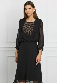 Rochie Sorina neagra din voal cu strasuri la bust imagine