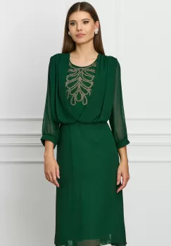 Rochie Sorina verde din voal cu strasuri la bust imagine