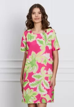 Rochie Stefy fucsia cu imprimeuri verzi imagine