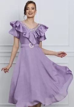 Rochie Suzzie lila cu strasuri si curea in talie imagine