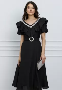 Rochie Suzzie neagra cu strasuri si curea in talie imagine