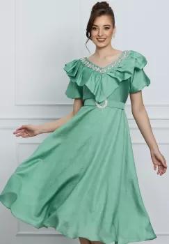 Rochie Suzzie verde cu strasuri si curea in talie imagine