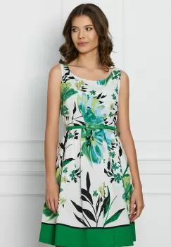 Rochie Tania alba cu imprimeu verde si curea in talie imagine