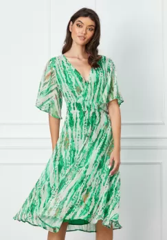 Rochie Teresa alba cu imprimeu verde imagine