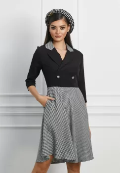 Rochie Tessa neagra cu imprimeu pepit imagine