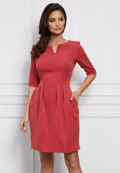 Rochie Valerie roz coniac cu pliuri si buzunare imagine