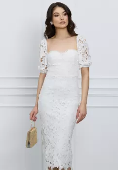 Rochie Vanesa alba din ghipura imagine