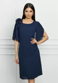Rochie Vera bleumarin cu floare la umar imagine