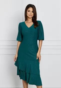 Rochie Vero verde cu glitter si volan la baza imagine