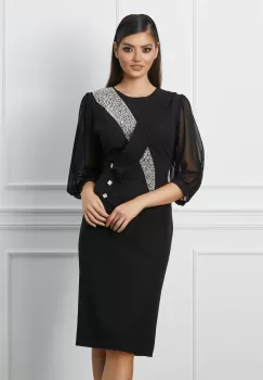 Rochie Viviana neagra cu perlute la bust imagine