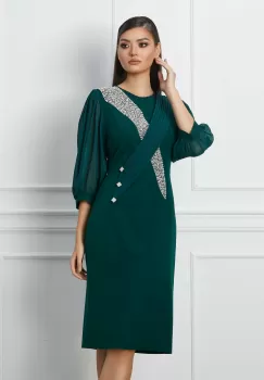 Rochie Viviana verde cu perlute la bust imagine