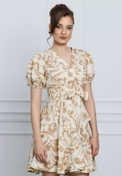 Rochie Ximena ivory cu imprimeuri maro imagine