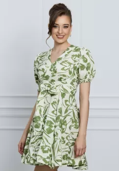 Rochie Ximena ivory cu imprimeuri verzi imagine