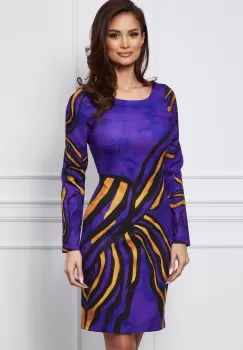 Rochie Zora mov cu imprimeuri galbene imagine