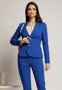 Sacou albastru cu nasturi perlati si buzunare decorative imagine