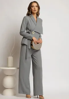 Sacou Alexia bleu cu croi cambrat si catarama eleganta imagine