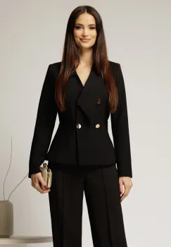 Sacou Beatriz negru elegant cu rever si nasturi imagine