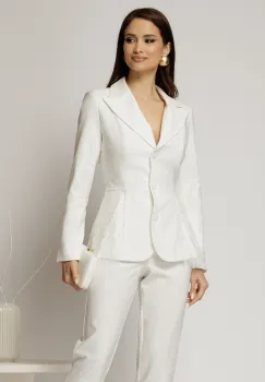 Sacou dama alb cu aplicatii din dantela si croi cambrat imagine