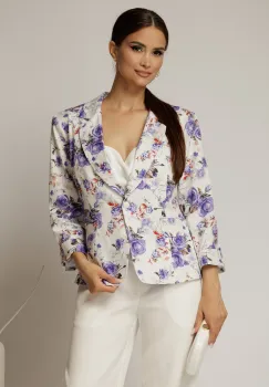 Sacou dama alb cu imprimeu floral lila imagine