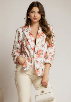Sacou dama alb cu imprimeu floral oranj imagine