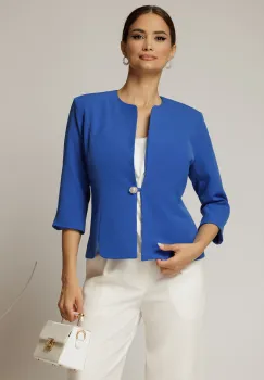 Sacou dama albastru cambrat cu maneci trei sferturi si inchidere cu nasture imagine