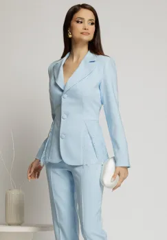 Sacou dama bleu cu aplicatii din dantela si croi cambrat imagine