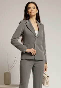 Sacou dama gri cambrat din stofa cu inchidere la doi nasturi imagine