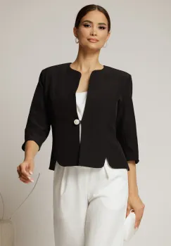 Sacou dama negru cambrat cu maneci trei sferturi si inchidere cu nasture imagine