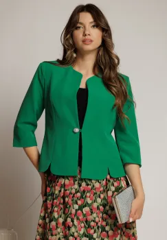 Sacou dama verde cambrat cu maneci trei sferturi si inchidere cu nasture imagine