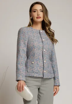 Sacou din tweed cu imprimeuri roz bleu si fir lurex imagine