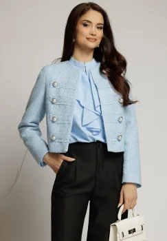 Sacou DY Fashion bleu din tweed si nasturi decorativi imagine