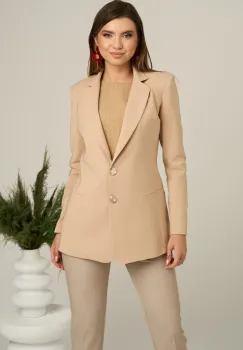 Sacou DY Fashion din stofa bej cu buzunare imagine