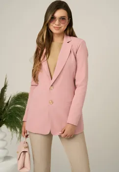 Sacou DY Fashion din stofa roz cu buzunare imagine