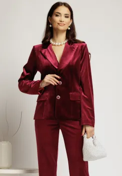 Sacou elegant din catifea bordo si inchidere cu doi nasturi imagine