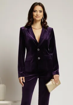 Sacou elegant din catifea mov si inchidere cu doi nasturi imagine