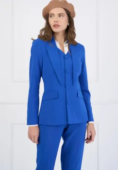 Sacou LaDonna office din stofa albastru cu croi cambrat si nasturi imagine