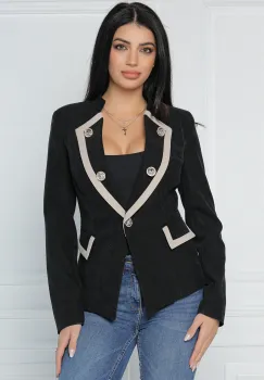 Sacou MBG office din velur negru cu benzi bej imagine