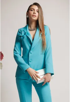 Sacou Moze office din stofa bleu cu floare maxi imagine