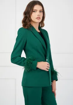 Sacou Moze verde cu pene la maneci imagine
