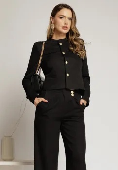 Sacou negru scurt cu capace decorative si inchidere cu nasturi imagine