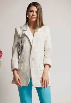 Sacou office din tweed bej cu insertii din fir lurex imagine