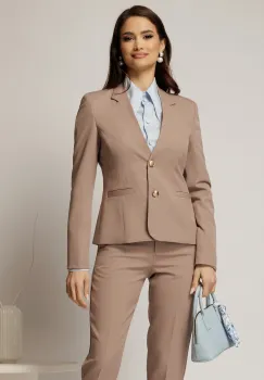 Sacou taupe cu nasturi perlati si buzunare decorative imagine