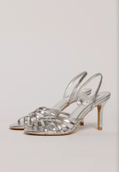 Sandale argintii cu barete impletite imagine