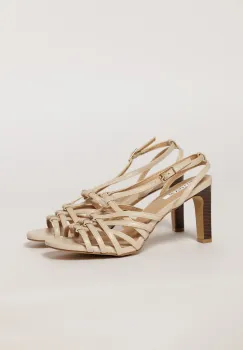 Sandale bej elegante cu barete subtiri impletite imagine