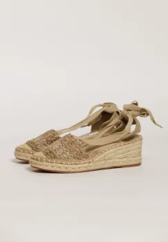 Sandale casual bej cu insertii kaki si talpa din iuta impletita imagine