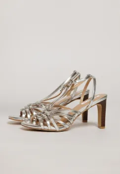 Sandale elegante argintii cu barete subtiri impletite imagine