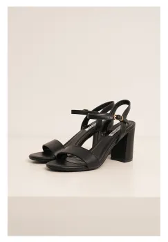 Sandale negre din piele ecologica cu toc gros imagine