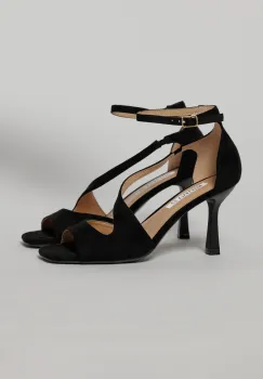 Sandale negre din piele intoarsa ecologica cu varf patrat imagine